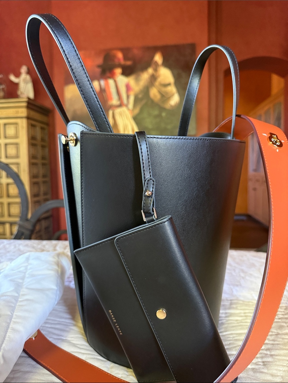 Danse Lente London Lorna Bucket Bag DS0005 Black Leather NWT w/ Strap & Dust Bag - Picture 2 of 5